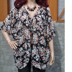 Bohemian Bikini Cover Up Floral Short Sleeve Cardigan Print Chiffon Fabric